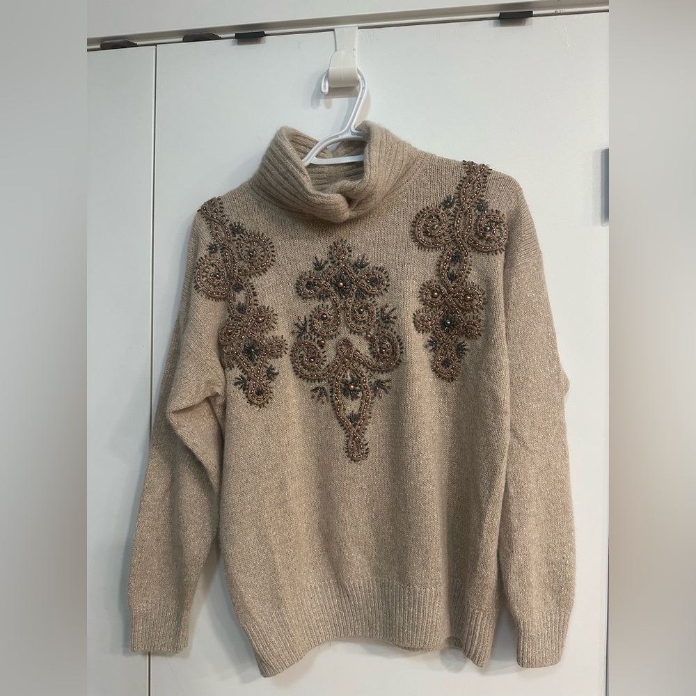 I.B.DIFFUSION VINTAGE SILK AND ANGORA BLEND BEADED SWEATER